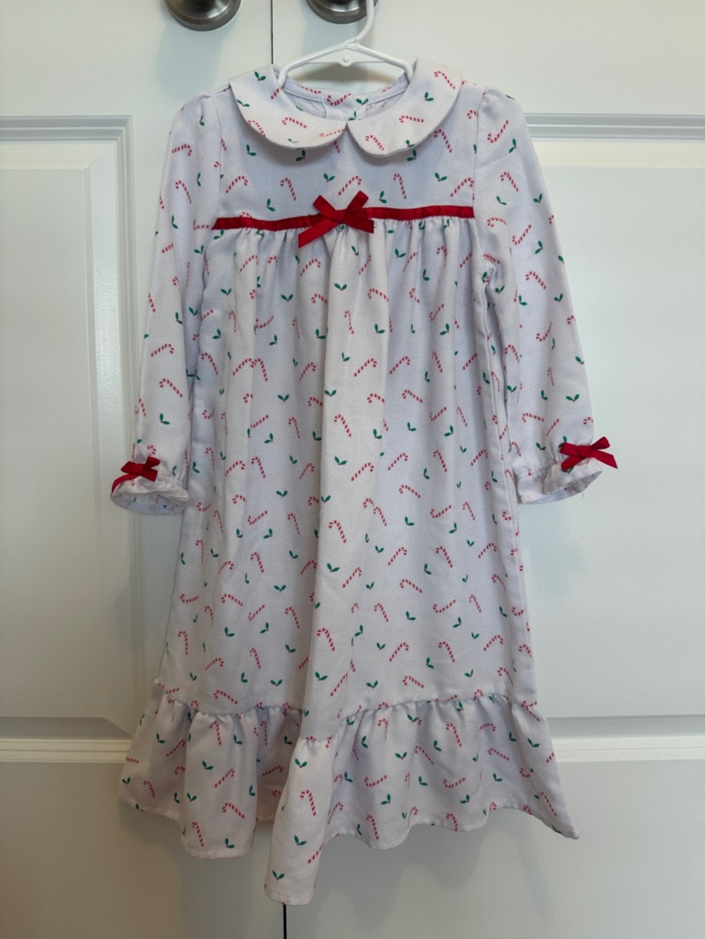 Little English White Candy Cane Print Nightgown with Red Trim